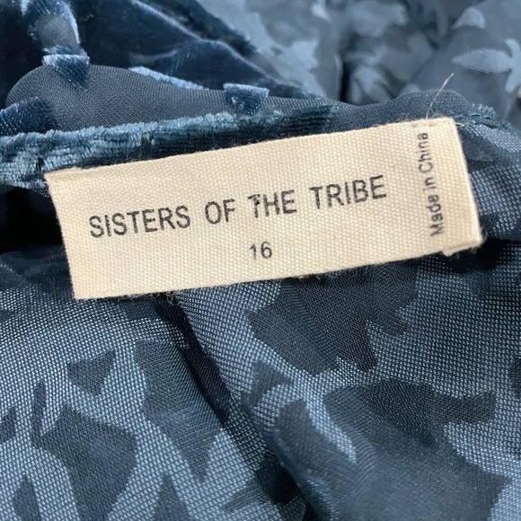Sisters Of The Tribe kimono with tie front in twotone teal velvet burnout Sz 16 - Picture 5 of 6